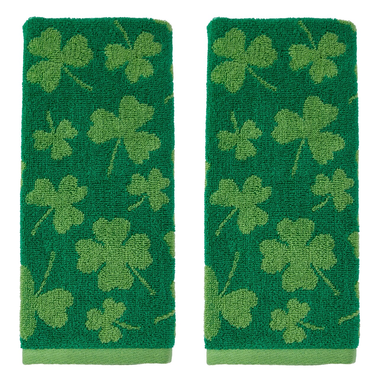 St. Patrick's Shamrock Hand Towel 2pc Set for Bath/Kitchen/Bar & Gift, Green